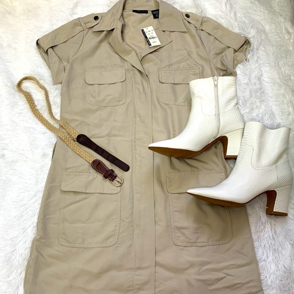 New York & Company Dresses & Skirts - NWT NY&Co Khaki Beige Safari Shirt Dress Zip Small